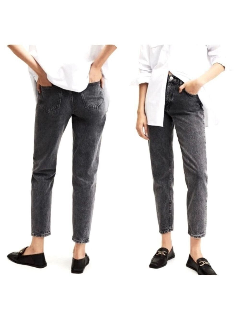 NWT Mango MNG Denim MOM Comfort Jeans High Waist Ankle Washed Black Grey Size 10